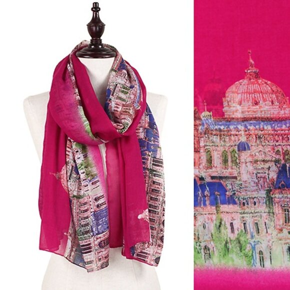 Accessories - Scarf - City in Europe Printed Oblong Scarf - Pink new